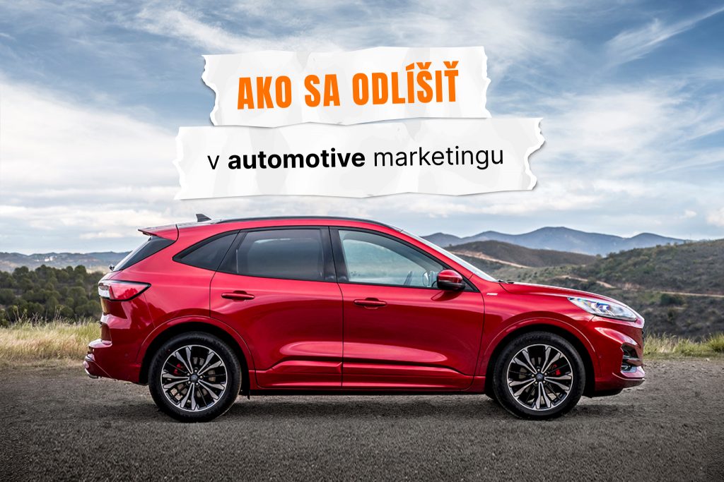 Ako sa odlíšiť v automotive marketingu. Červené auto v krajine.