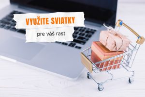 malý nákupný vozík pri laptope